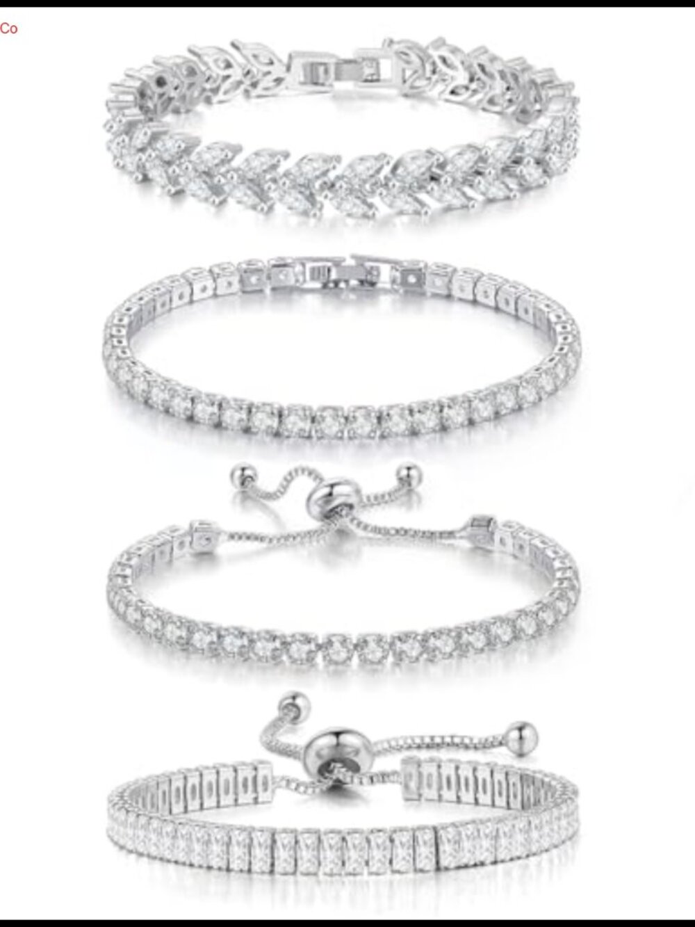 Silver Plated Tennis Bracelet Set Marquise Cubic Zirconia Adjustable Stackable
